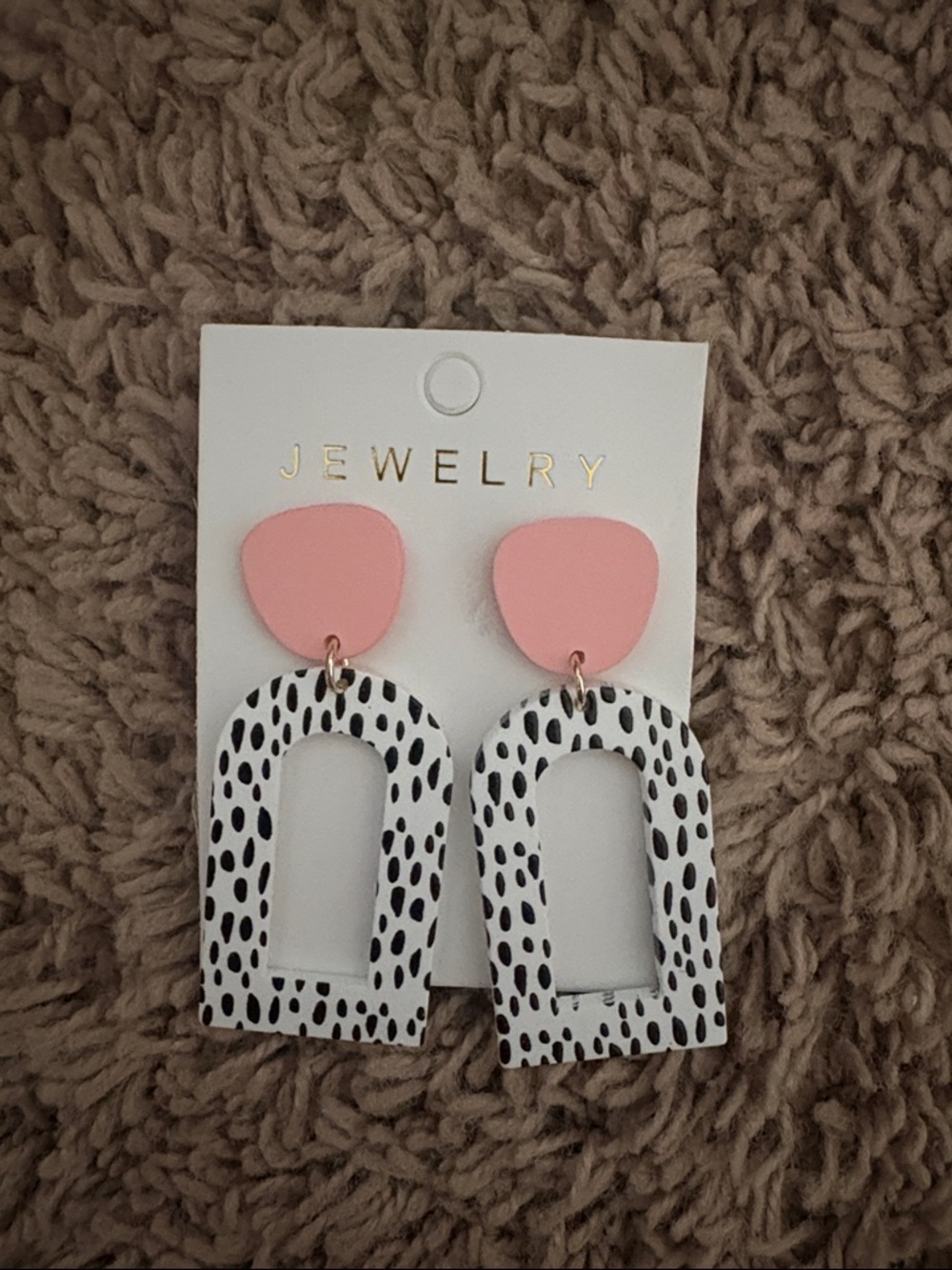 Pink & Black Dalmatian Arch Drop Earrings